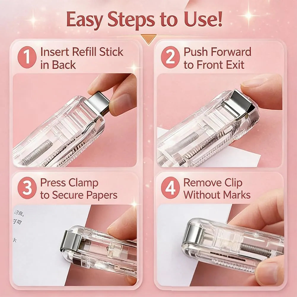 2 Pcs Portable Binder Clip Stapler, with 100 Pcs Small Binder Clips, Non-Destructive Paper Clam Dispenser for Office, Home, School