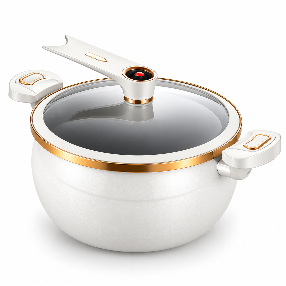 White 8L enamel micro pressure cooker with glass lid