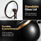 Standable glass lid and satin enamel exterior close-up