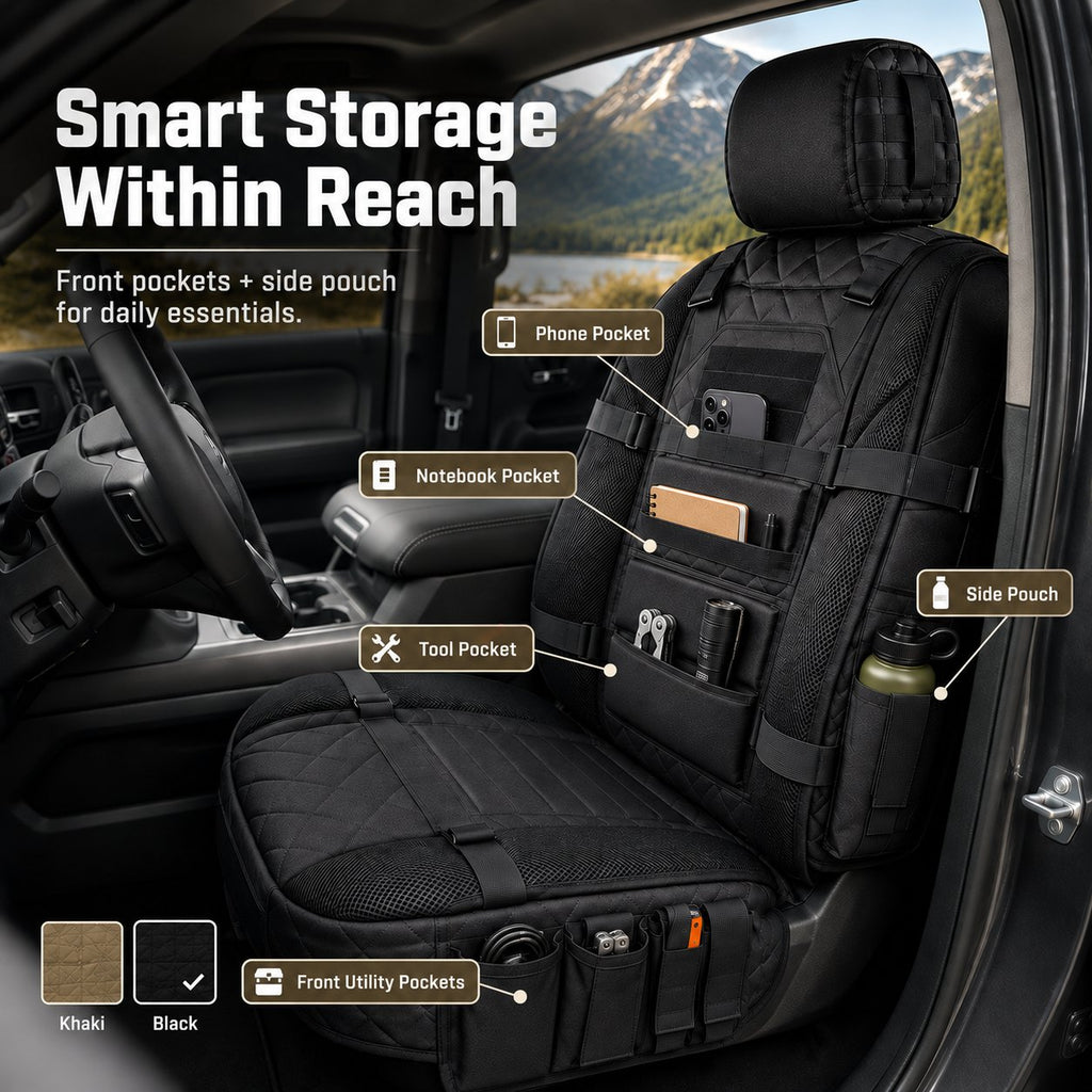 🚙Rugged Truck Seat Cover – Tactical Storage, Seat Protection & All‑Day Comfort