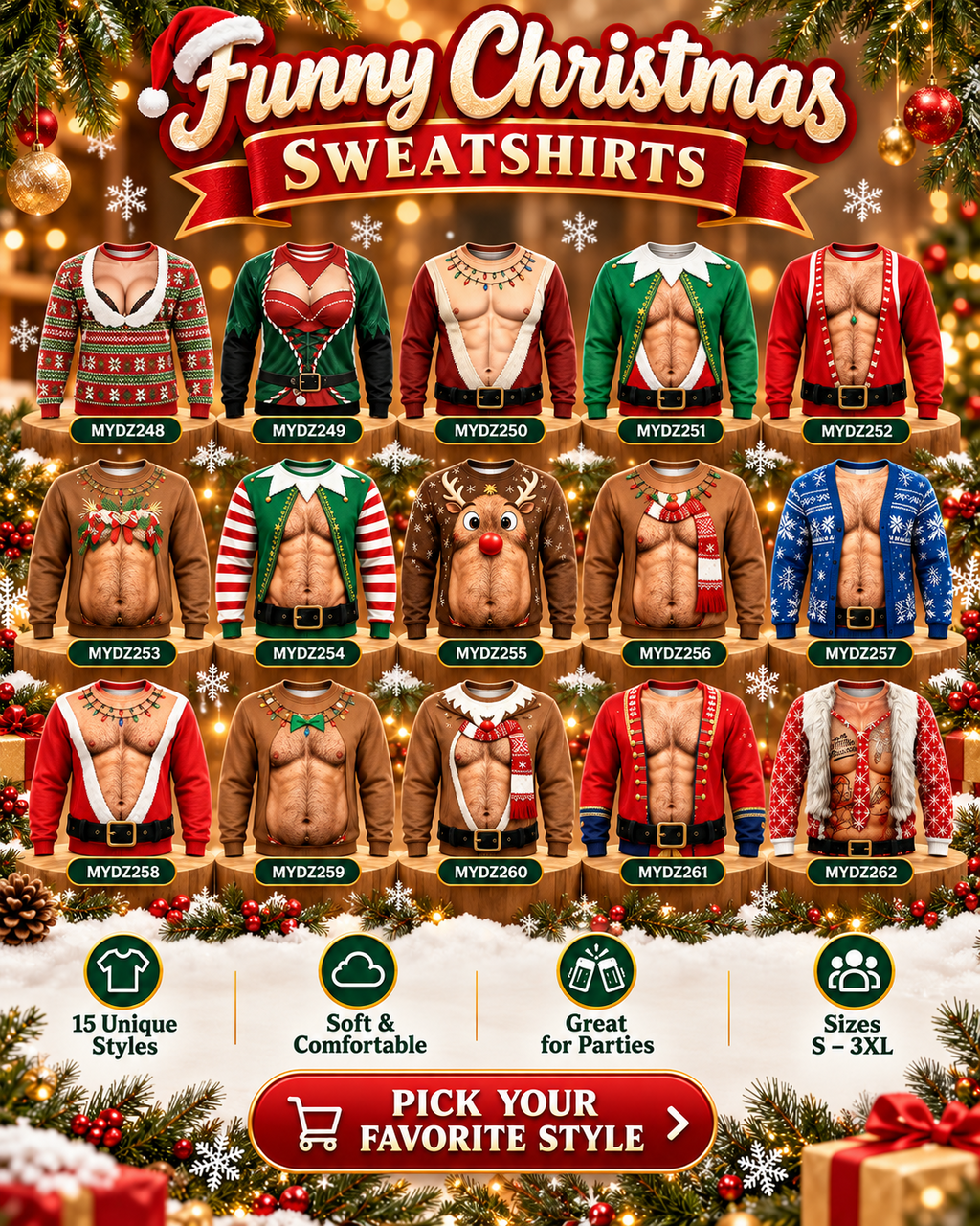 15 available Christmas sweatshirt designs