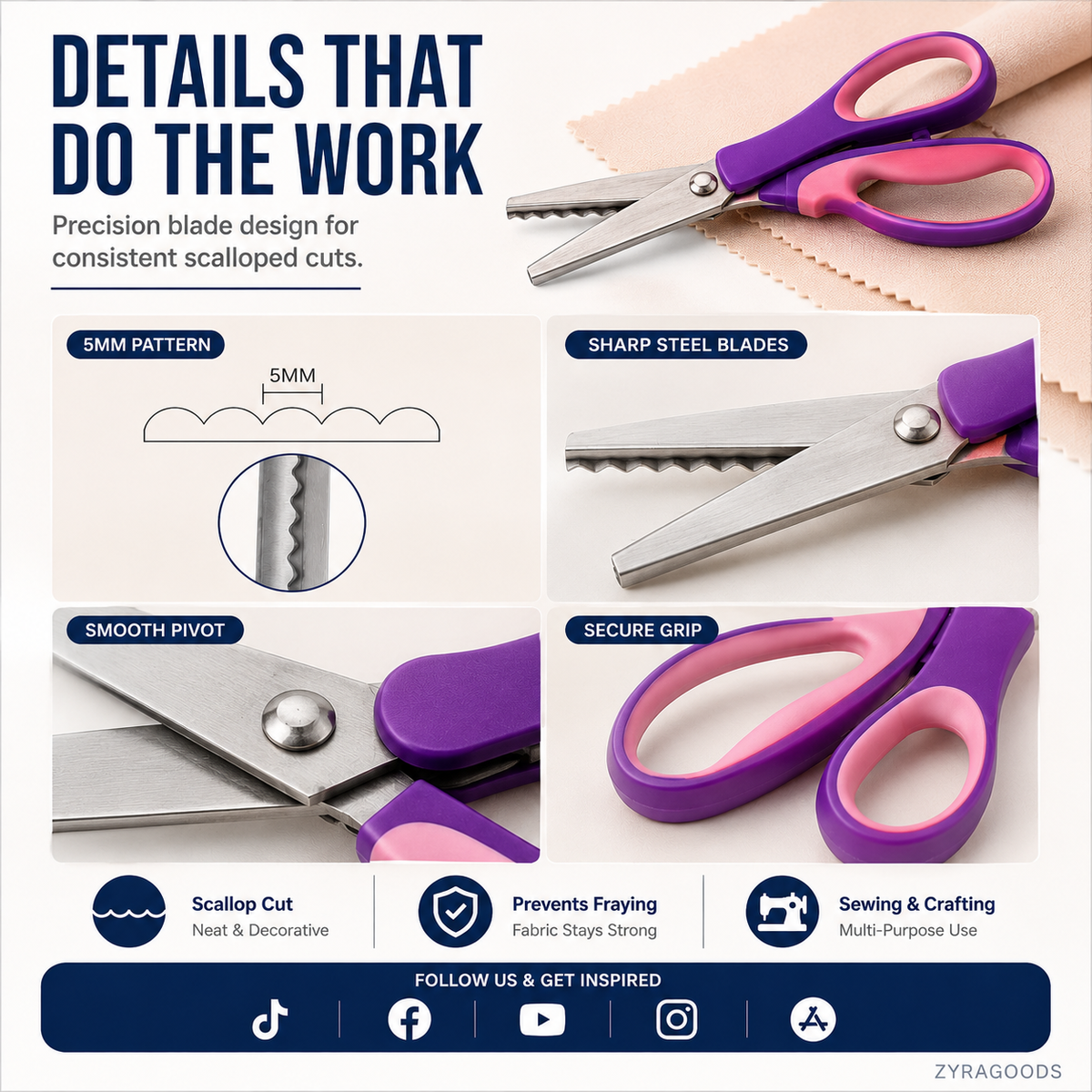 ✂️ LIMITED TIME | 38% OFF! Multipurpose Pinking Shears, Serrated Fabric Scissors