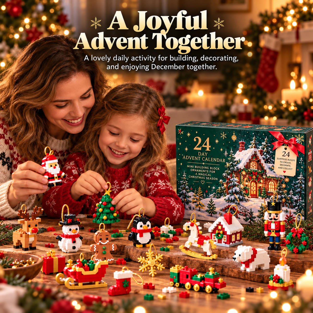 Family enjoying a Christmas building activity
