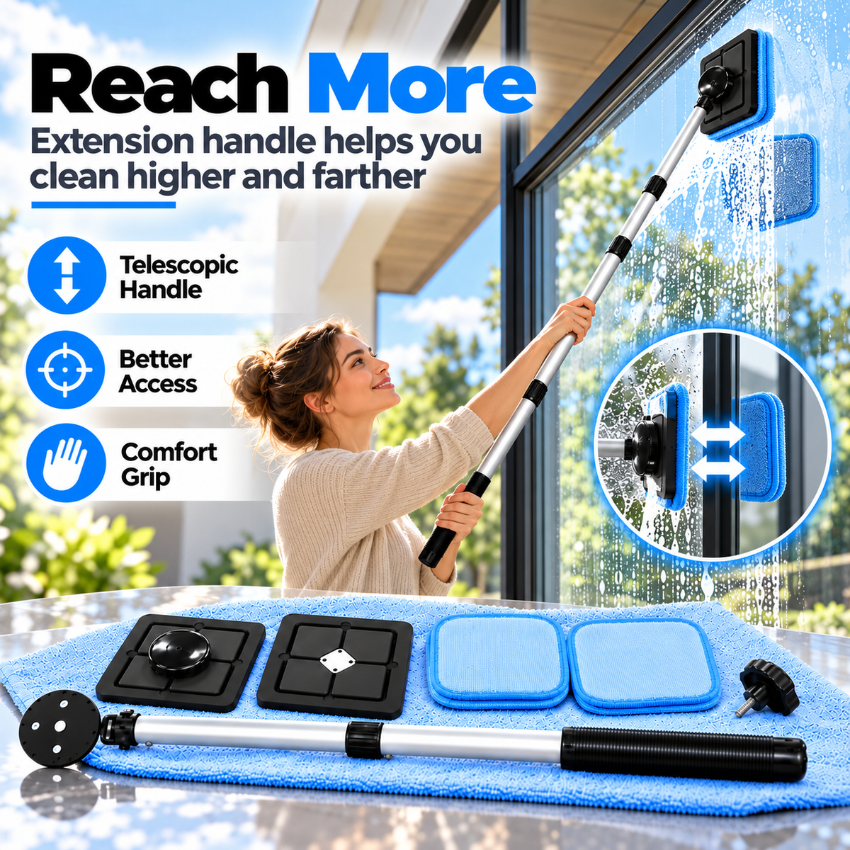 Reach Higher and Farther - magnetic glass cleaner kit